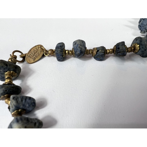 759 - Miriam Haskell blue lava bead necklace with gilt spacers