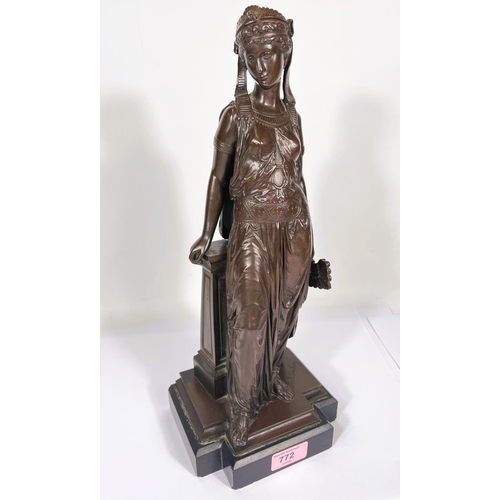 772 - PAUL DUBOY (1830-1887) bronze figure of an Egyptian maiden leaning against a column with fan, signed... 