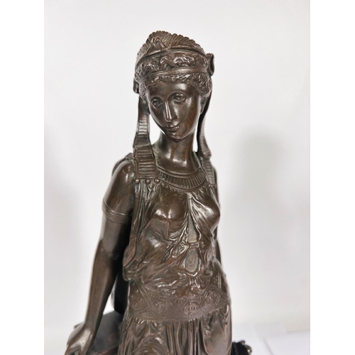 772 - PAUL DUBOY (1830-1887) bronze figure of an Egyptian maiden leaning against a column with fan, signed... 