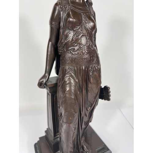 772 - PAUL DUBOY (1830-1887) bronze figure of an Egyptian maiden leaning against a column with fan, signed... 