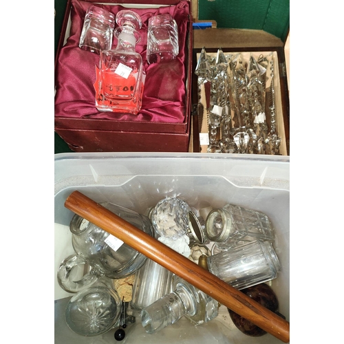 79 - A collection of glass and pottery inkwells; lustre drops; etc.