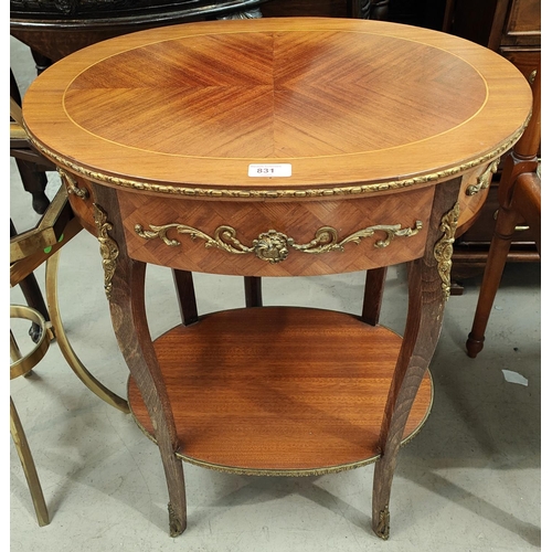 831 - A French Louis Phillipe style ormolu mounted side table fitted single drawer, 54cm wide, height 69cm