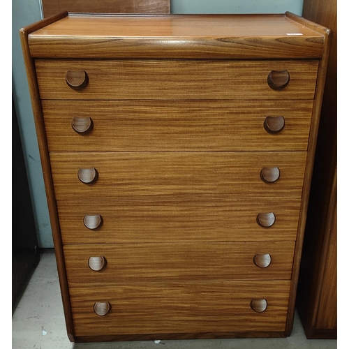 874 - A mid 20th century take chest of six drawers, 106 x 76 x 46 centimetres