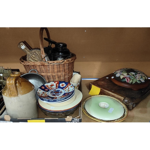 89 - A selection of kitchenalia; a guillotine; pottery