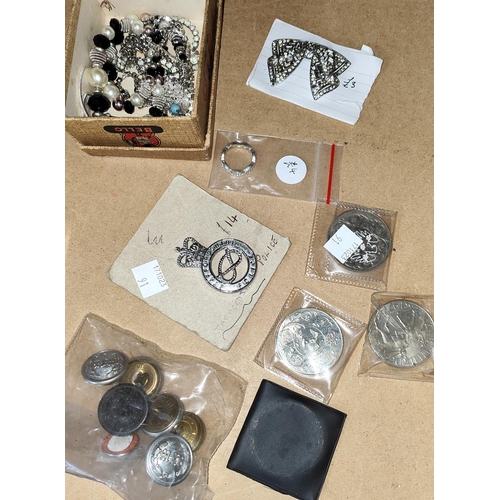 91 - A selection of coins; buttons; costume jewellery; etc.