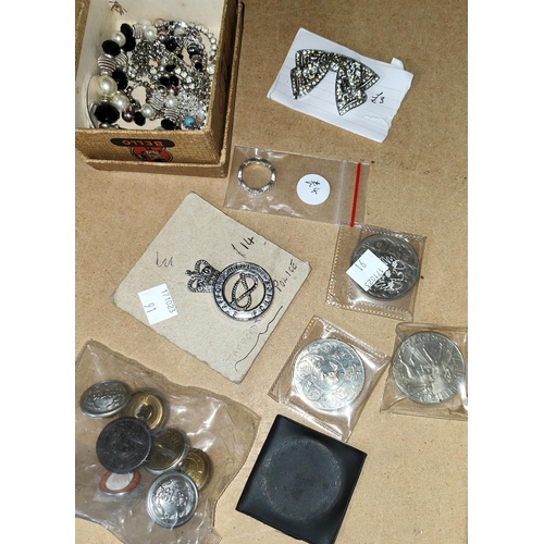 91 - A selection of coins; buttons; costume jewellery; etc.