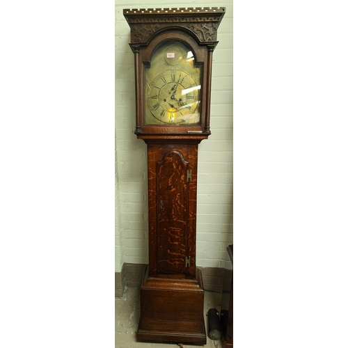 914 - An 18th century oak longcase clock by Joseph Parish, Broughton, the hood with carved and pierced cor... 