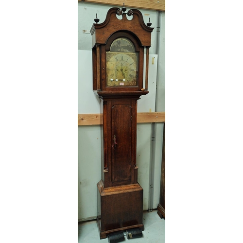 1007 - An 18th century oak longcase clock by James Schofield of Barnsley, with X/B decoration, the hood wit... 