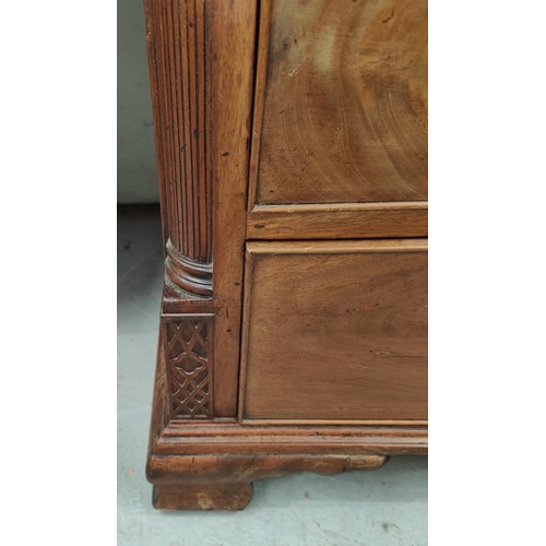 1008 - A mid Georgian mahogany fall front bureau with fall front and fitted interior, 3 long and 2 short gr... 