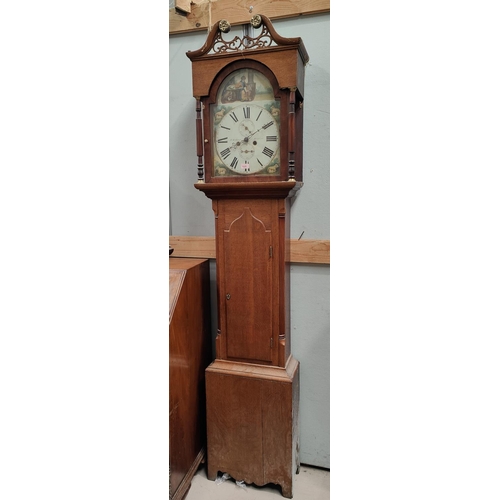 1009 - An early 19th century oak and mahogany longcase clock by Matthew Robson Belford, the hood with swan ... 