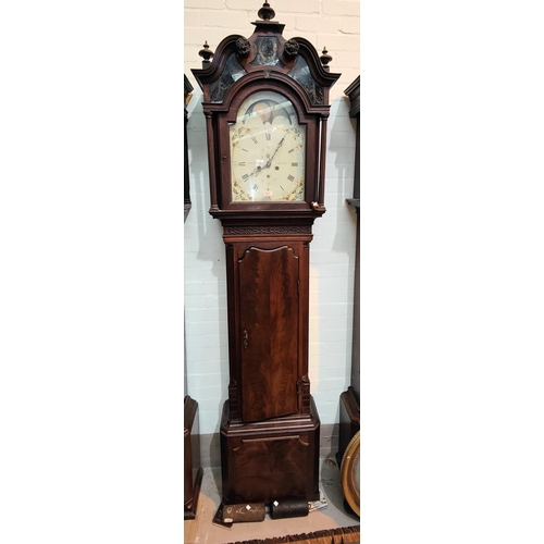 1011 - A late 18th century mahogany longcase clock by Wignall Ormskirk, the hood with blind swan neck pedim... 