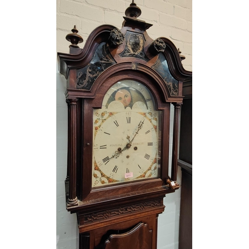 1011 - A late 18th century mahogany longcase clock by Wignall Ormskirk, the hood with blind swan neck pedim... 