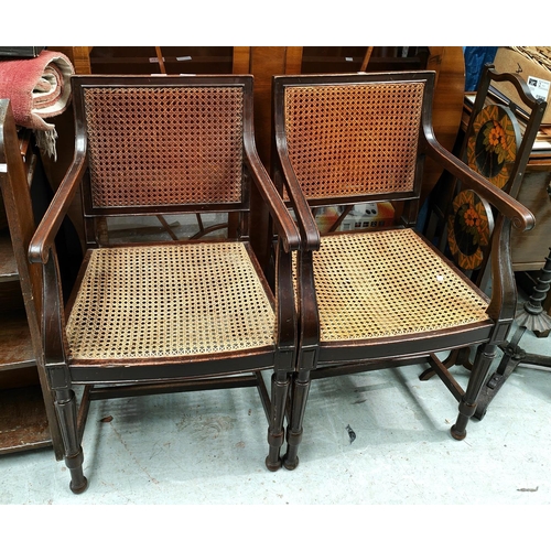 1016 - A pair of early 20th century cane seat armchairs