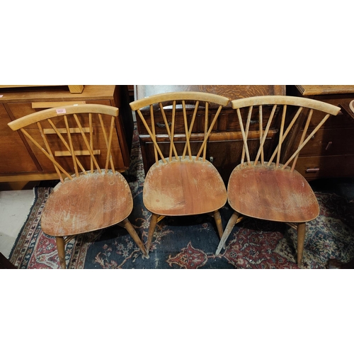 1033 - 3 1960's lattice back, light wood and elm dining chairs.