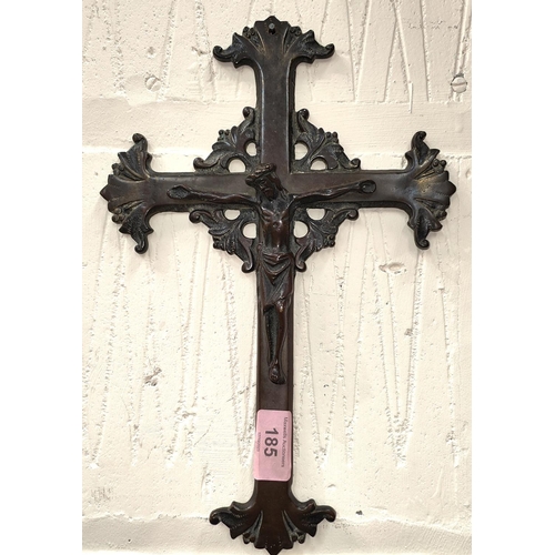 185 - A bronze crucifix depicting Christ on the cross, 30cm