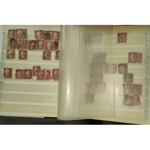 297 - QV penny red plates collection, used; stockbook reconstruction of 1d red (SG42 plates 50/51) over 30... 