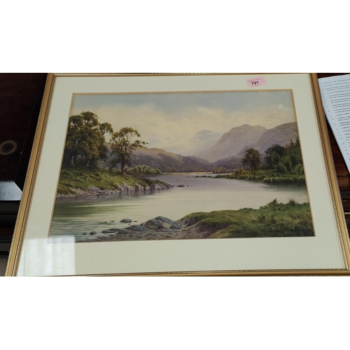 791 - Edward Horace Thompson: Water Colour lake with Mountains 30 x 44cm 