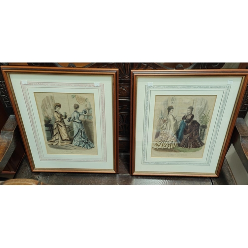 799 - A 19th century set of 4 hand coloured fashion prints, 31 x 23cm, framed and glazed; Poynton Crossroa... 