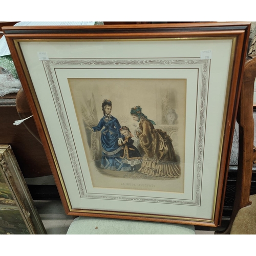 799 - A 19th century set of 4 hand coloured fashion prints, 31 x 23cm, framed and glazed; Poynton Crossroa... 