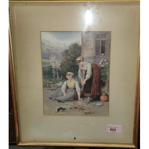 802 - After Myles Birket Foster: two prints of Children playing