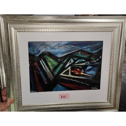 815 - David Wilde; Northern artist abstract oil on card, 'Quarry' 17x24cm framed and glazed