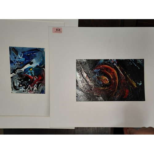 816 - David Wilde; Northern artist two abstract oils on card, 'Star Man' and 'High Tide' 17x28cm and 14x19... 