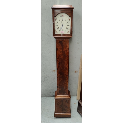 860 - Knight & Gibbons: Small sized long case clock with Walnut case, inlaid white dial, Roman numeral... 