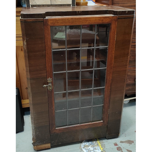 908 - An oak double bow fronted display cabinet with carved decoration, length 91cm and an Art Deco cabine... 