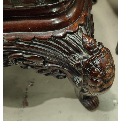 985 - An impressive Chinese/Japanese elaborately carved softwood tub arm chair with Crane to the back, Tor... 