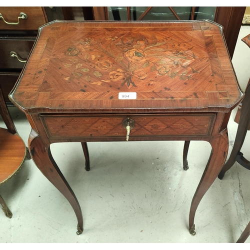 994 - An early 19th century rectangular crossbanded side/writing table with extensive floral marquetry inl... 