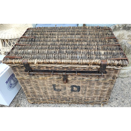 22B - A large wicker hinge lidded travel basket
