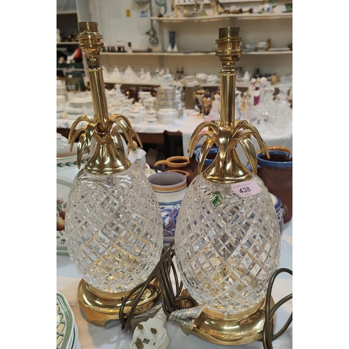 438 - A pair of Waterford crystal and brass pineapple table lamps