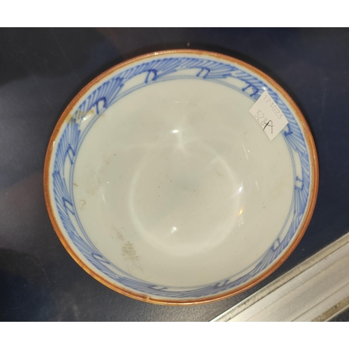 528A - A Chinese blue and white rice bowl with dragon decoration, character mark to base