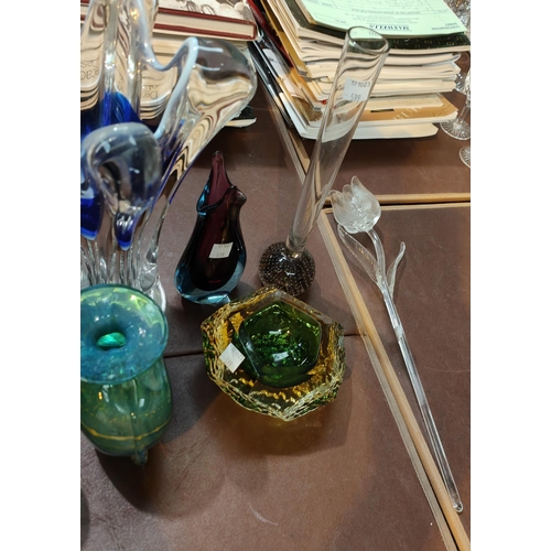 599 - A Mdina vase, other similar studio glassware and a Waterford rose