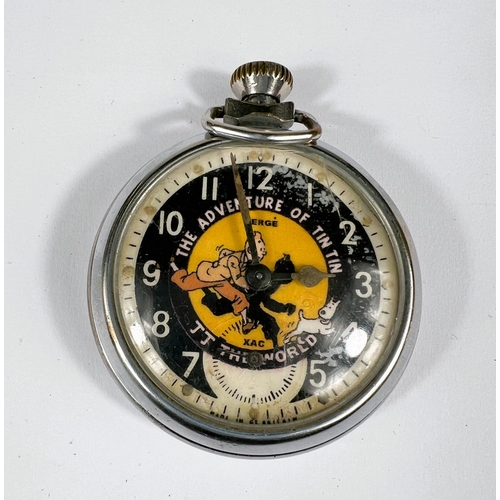 766A - A vintage novelty Tintin open face pocket watch in chrome case