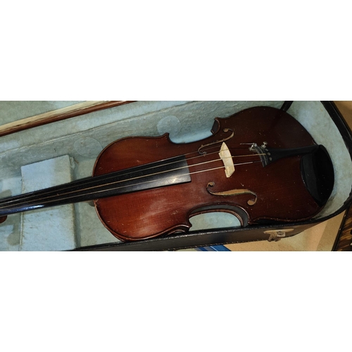 38 - STRADIVARIUS, an early 20th century German violin, 36cm 2 piece back, with bow and case