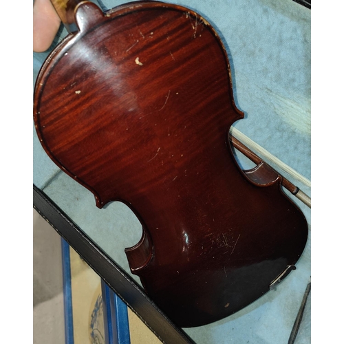 38 - STRADIVARIUS, an early 20th century German violin, 36cm 2 piece back, with bow and case