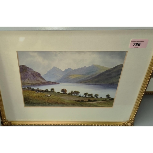 789 - Edward Horace Thompson: Watercolour lake with mountains 18 x 26cm 