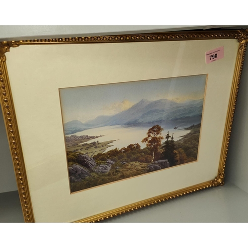 790 - Edward Horace Thompson: Watercolour lake with mountains 18 x 26cm 