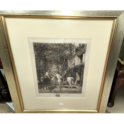 804 - A 19th century Venetian scene of boats on canal, framed and glazed 26 x 21cm and a 19th century etch... 