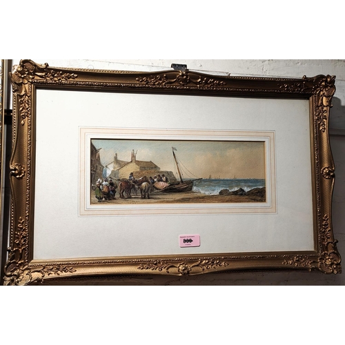 798D - A 19th century Devon watercolour of boat launch, 'Apple Dene, Devon' to back, signature to bottom le... 