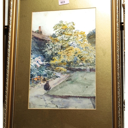 823 - Lucy Frobisher: watercolour of a garden flowering, framed and glazed 35 x 24cm, unsigned