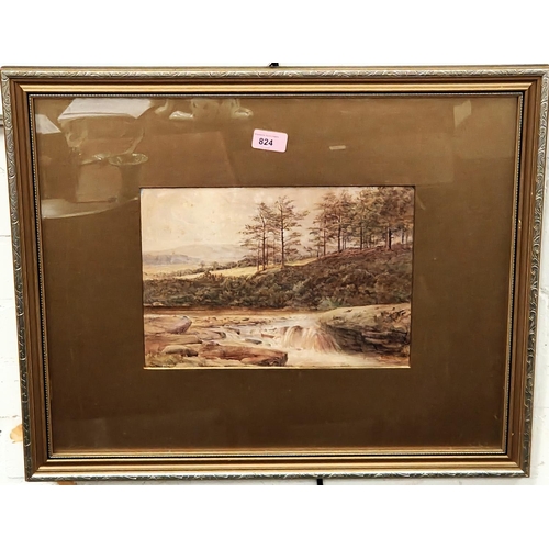 824 - An English school watercolour of a river scene, framed and glazed, signed indistinctly, 23 x 32 cm, ... 