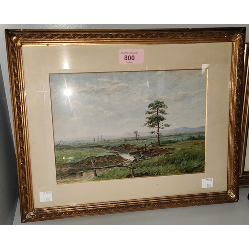 800 - Edgar Stanley: watercolour fishing scene by a river, signed and dated 1880, framed and glazed 17x24c... 