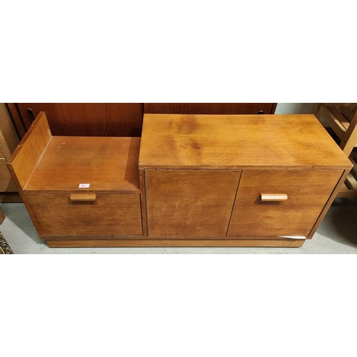 961 - A mid 20th century teak bench unit with fall front storage unit and double cupboard under, length 12... 