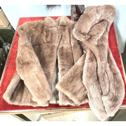 19A - A vintage, circa 1930's/40's Silver Fox Fur Cape; a Fur Stole with pockets and a short Fur Jacket.