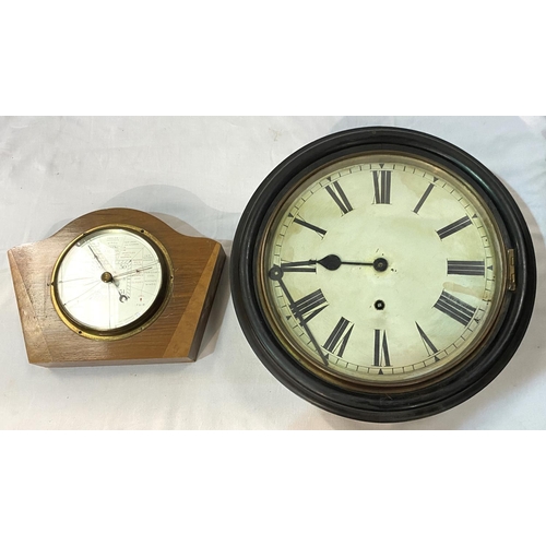 18B - A late 19th/early 20th century wall clock with circular dial; a barometer
