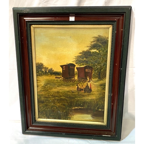 34 - A 19th century primitive oil - Children in a Doorway and 2 other pictures.