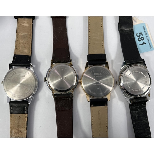 581 - A gent's 1930's 'Services' wristwatch; a 1960's wristwatch with black dial and baton numerals, on bl... 