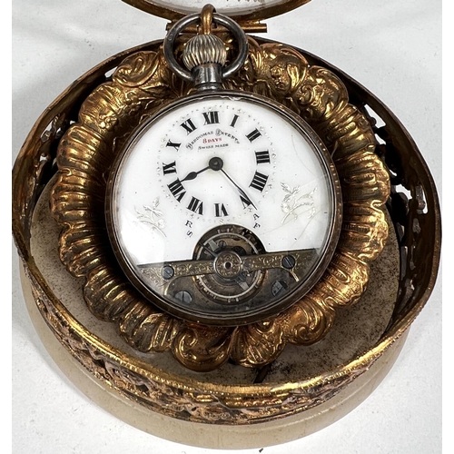 601 - An early 20th century open face keyless silver pocket watch with visible escapement in domed glass a... 